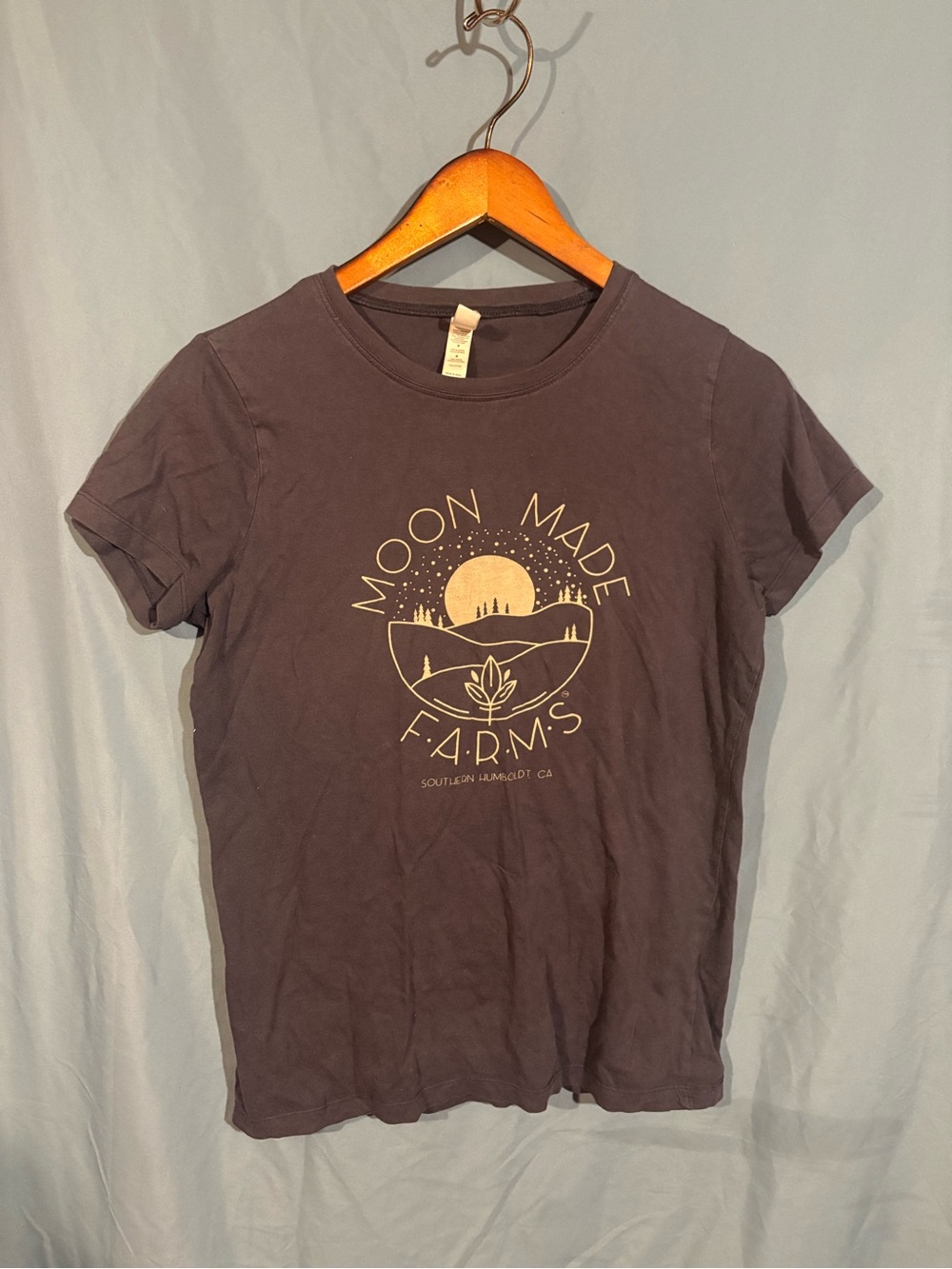 Moon Made Farms Graphic Short Sleeve Tee - Dark Gray with Pale Gold Print